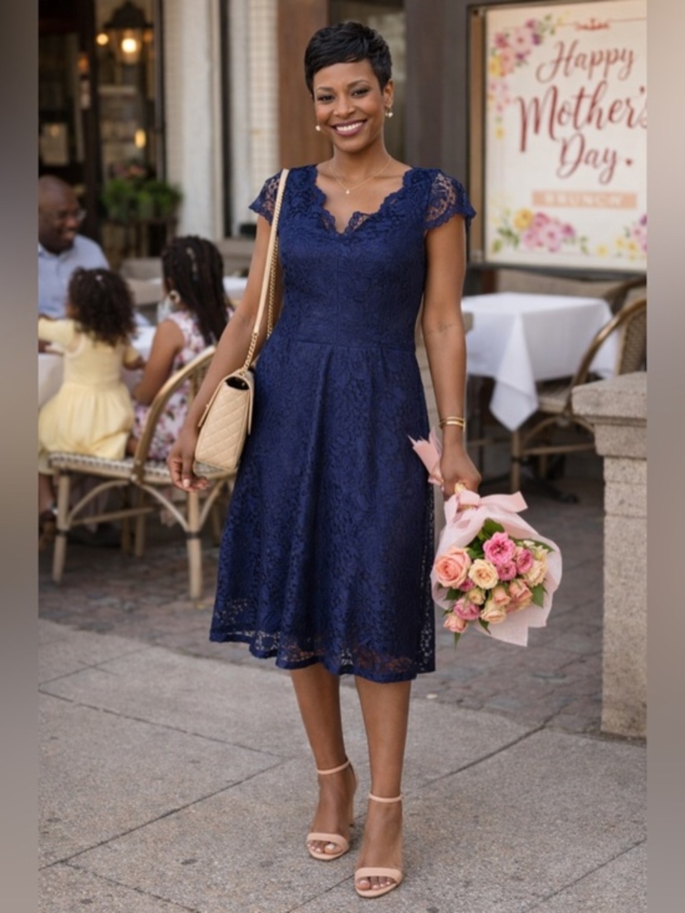 Long Tall Sally Navy Lace Midi Dress